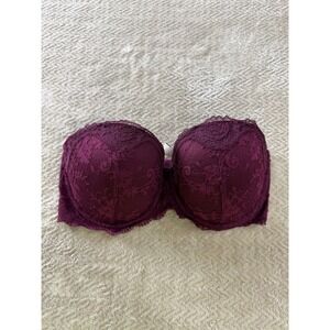 Victorias Secret Dream Angels Strapless Lace Bra 34DD Purple Multi-Way Underwire